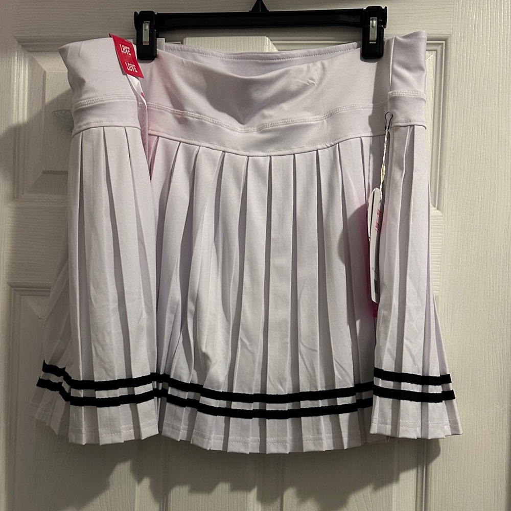White Pleated Skirt with Black Stripes